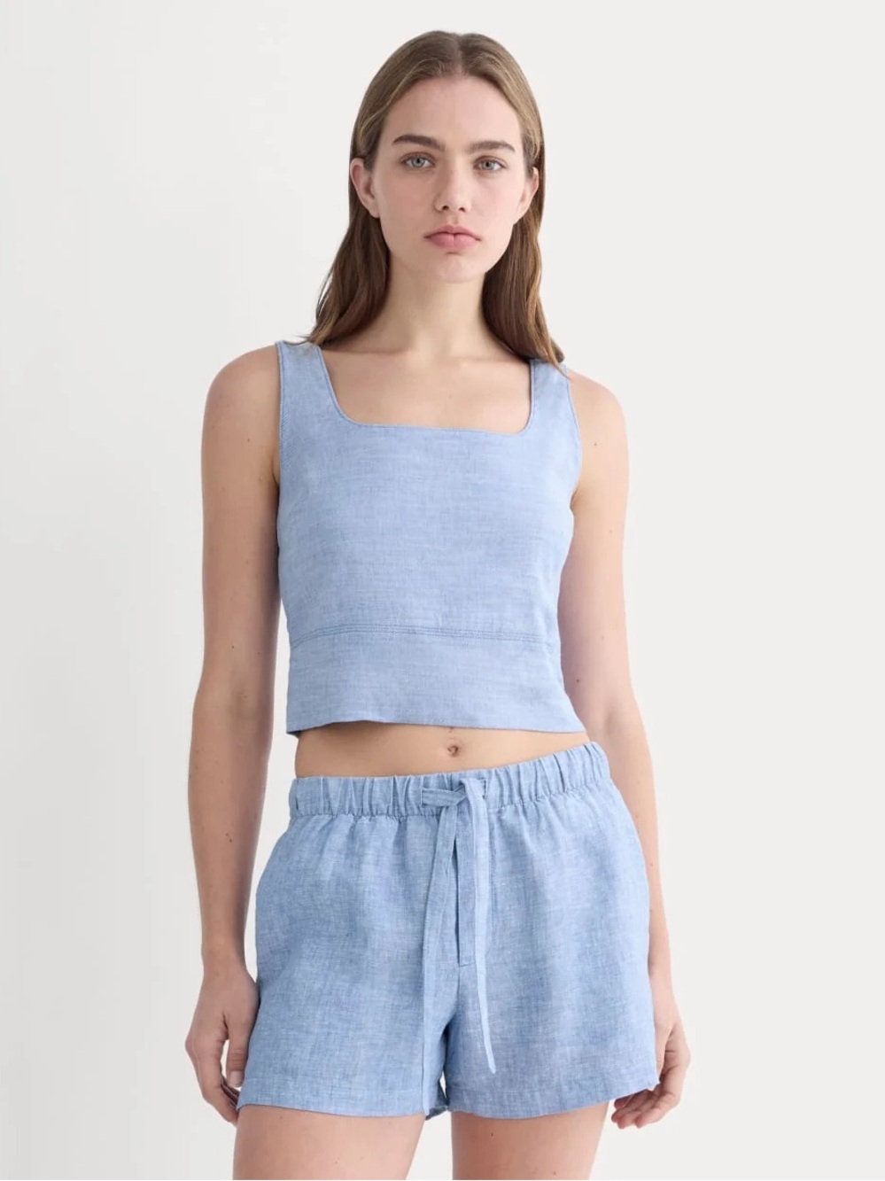 Everlane The Square Tank Stretch Linen Chambray Blue Size 8 NWOT Cropped Top